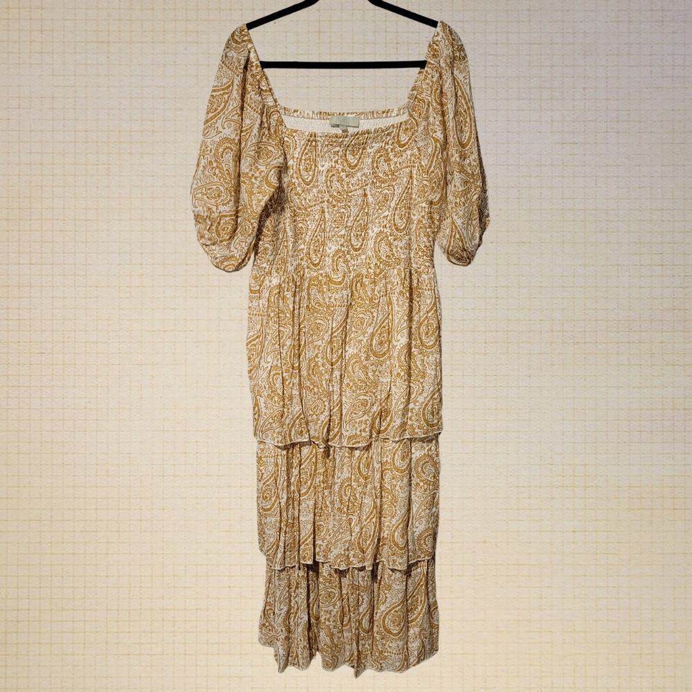 Cottagecore 2X JG Paisley Tiered Peasant Dress Puffy Sleeves Elastic Neckline 51